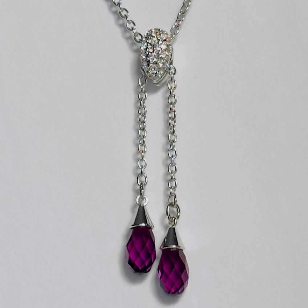 Swarovski Silver Necklace with deep Purple Crystal Pendant